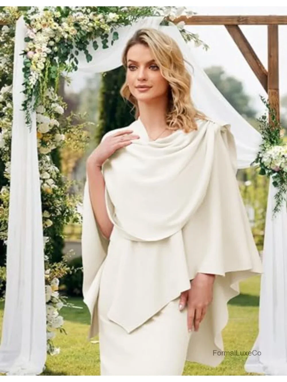 Women's Cross Front Poncho Shawl Wrap Elegant Viscose Blend
